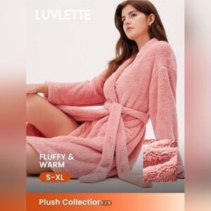 LUVLETTE Women's Soft Fluffy Fleece Adjustable Waist Winter Lounge Robe NEW